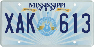 MS license plate XAK613