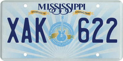 MS license plate XAK622
