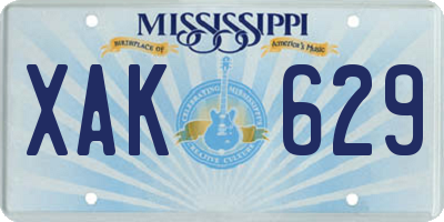 MS license plate XAK629
