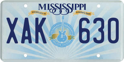 MS license plate XAK630