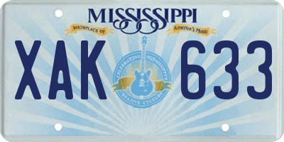 MS license plate XAK633