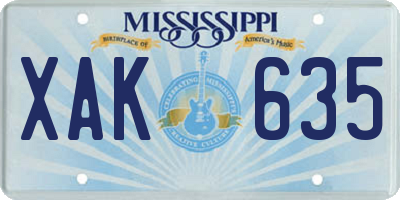 MS license plate XAK635