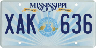 MS license plate XAK636