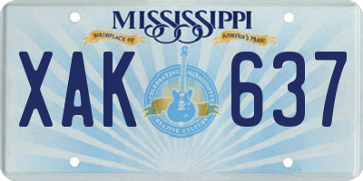 MS license plate XAK637