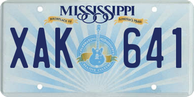 MS license plate XAK641