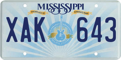MS license plate XAK643