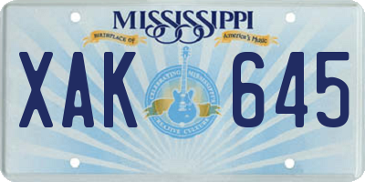 MS license plate XAK645