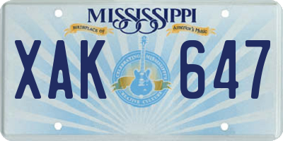 MS license plate XAK647