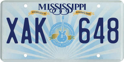 MS license plate XAK648