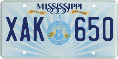 MS license plate XAK650