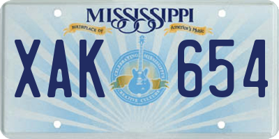 MS license plate XAK654
