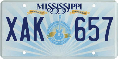 MS license plate XAK657