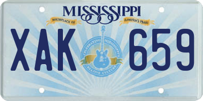 MS license plate XAK659