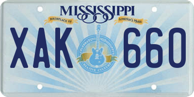 MS license plate XAK660