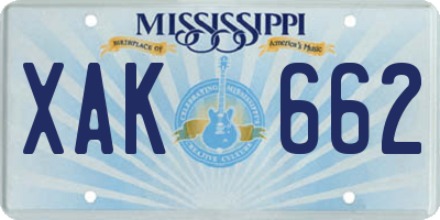 MS license plate XAK662