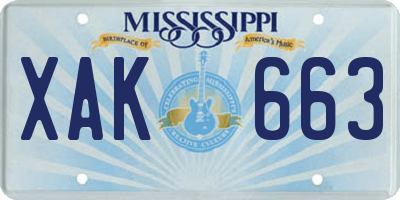 MS license plate XAK663