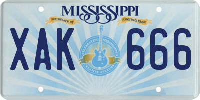 MS license plate XAK666