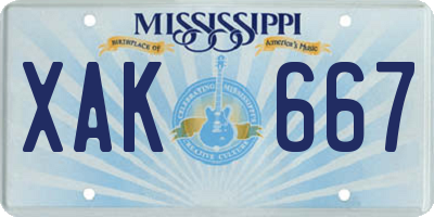 MS license plate XAK667