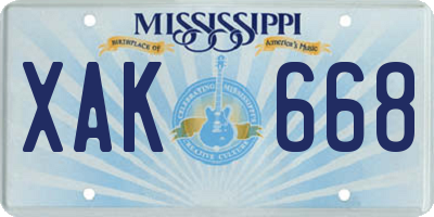 MS license plate XAK668