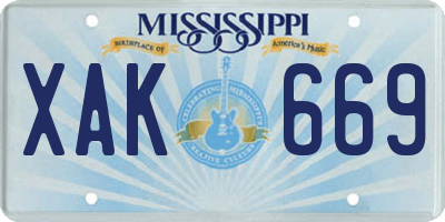 MS license plate XAK669
