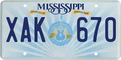 MS license plate XAK670