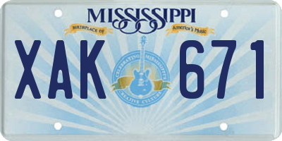 MS license plate XAK671