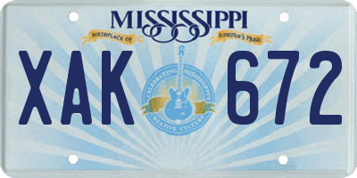 MS license plate XAK672