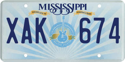 MS license plate XAK674