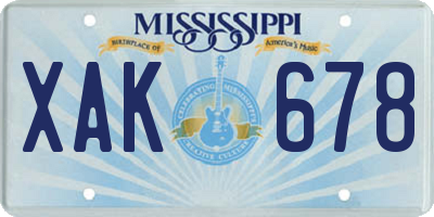 MS license plate XAK678