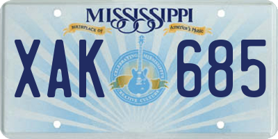 MS license plate XAK685