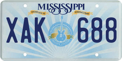 MS license plate XAK688