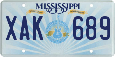 MS license plate XAK689