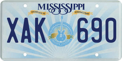 MS license plate XAK690