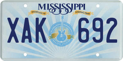 MS license plate XAK692