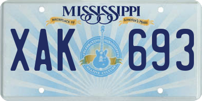 MS license plate XAK693