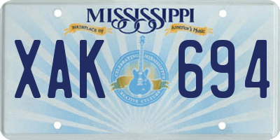 MS license plate XAK694