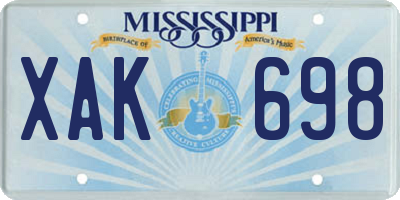 MS license plate XAK698
