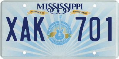 MS license plate XAK701