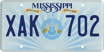 MS license plate XAK702