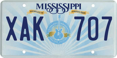 MS license plate XAK707