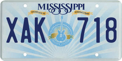 MS license plate XAK718