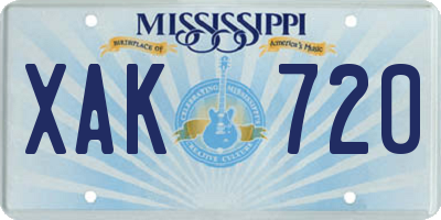 MS license plate XAK720