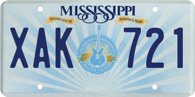 MS license plate XAK721
