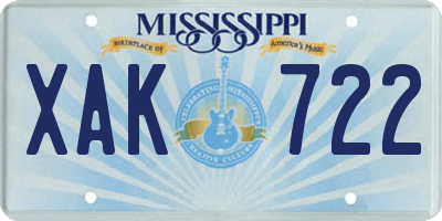 MS license plate XAK722