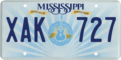 MS license plate XAK727