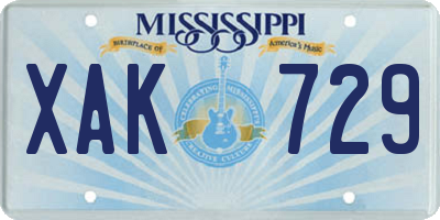 MS license plate XAK729