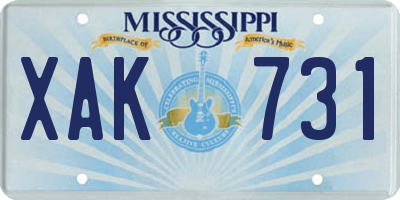 MS license plate XAK731