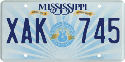MS license plate XAK745