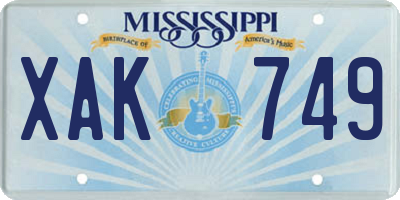 MS license plate XAK749