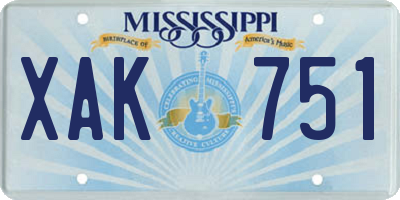 MS license plate XAK751